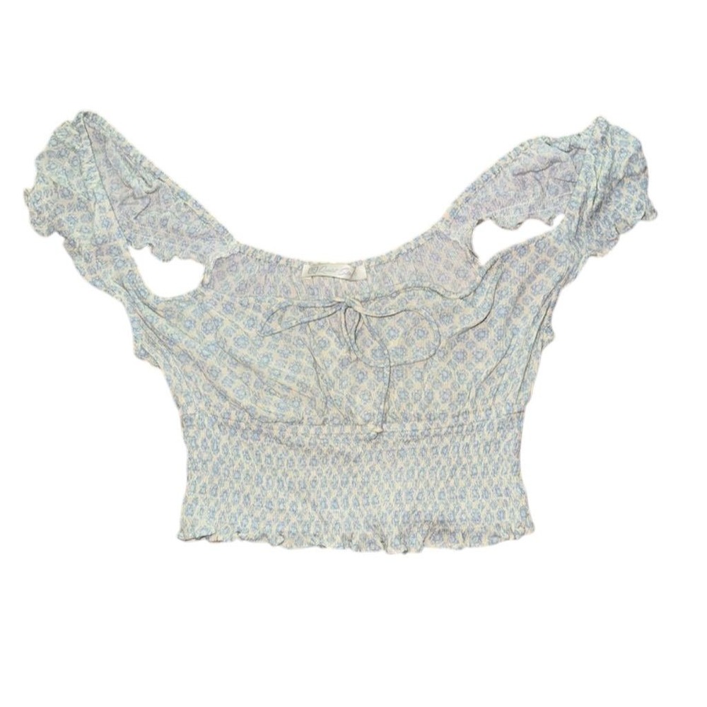 Quiet Storm Women's‎ Floral Smocked Off Shoulder Crop Top M milkmaid Cottagecore